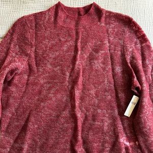 Anthropologie Sheer Crimson Long Sleeve Sweater w Mini Bell Sleeve